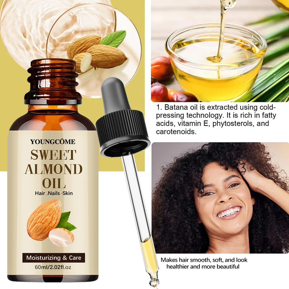 Sweet Almond Oil, Cold Pressed Pure Nourishing Moisturizing for Hair Skin