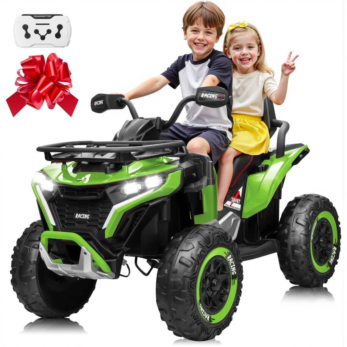 24V Ride on Car, Kids ATV XL Four Wheeler W/EVA Tires, 19-Inch Leather 2 Seater, 800W Motors