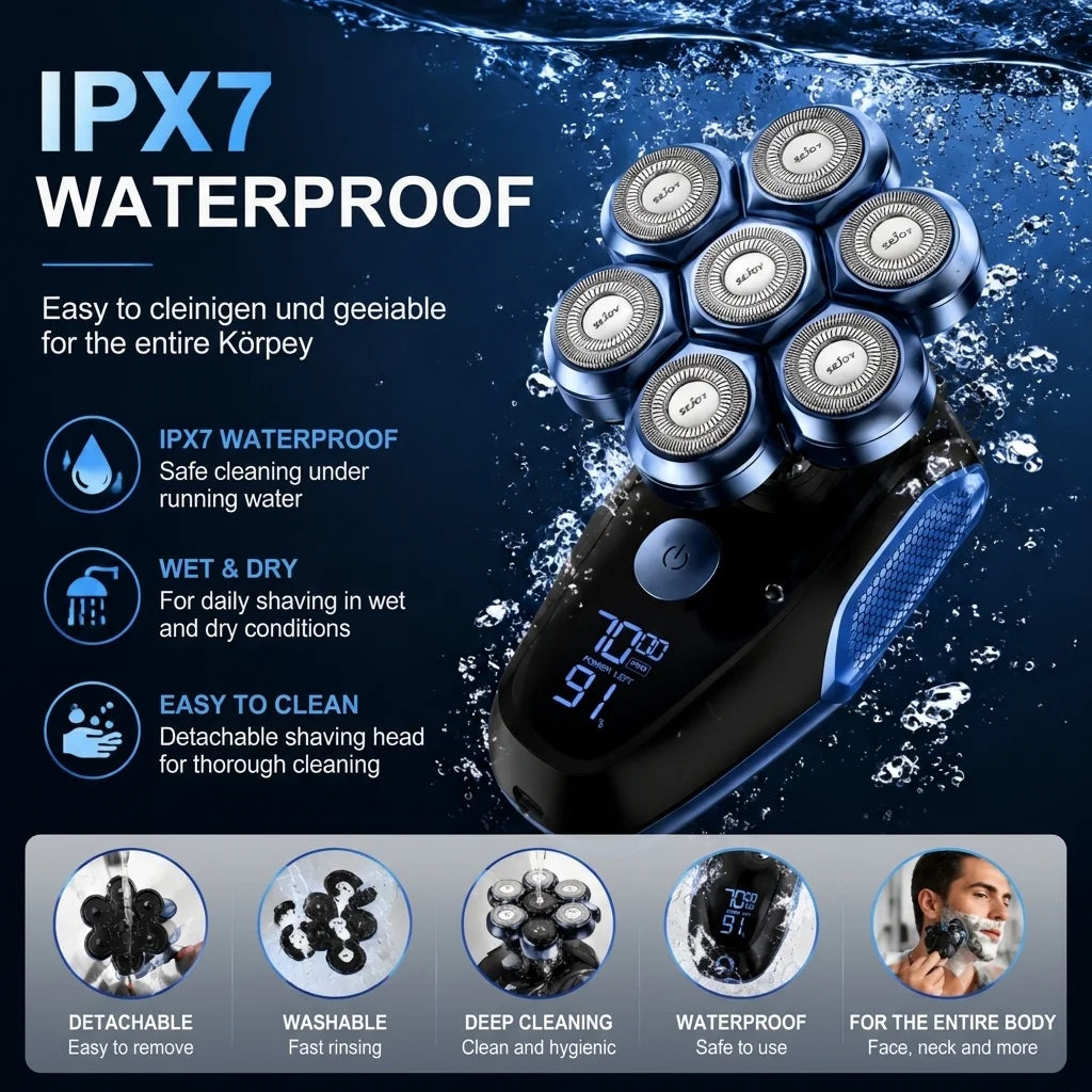 Head Shavers for Bald Men 7D Floating 5-in-1 Upgraded Electric Shaver, IPX7 Waterproof (Wet/Dry Use).