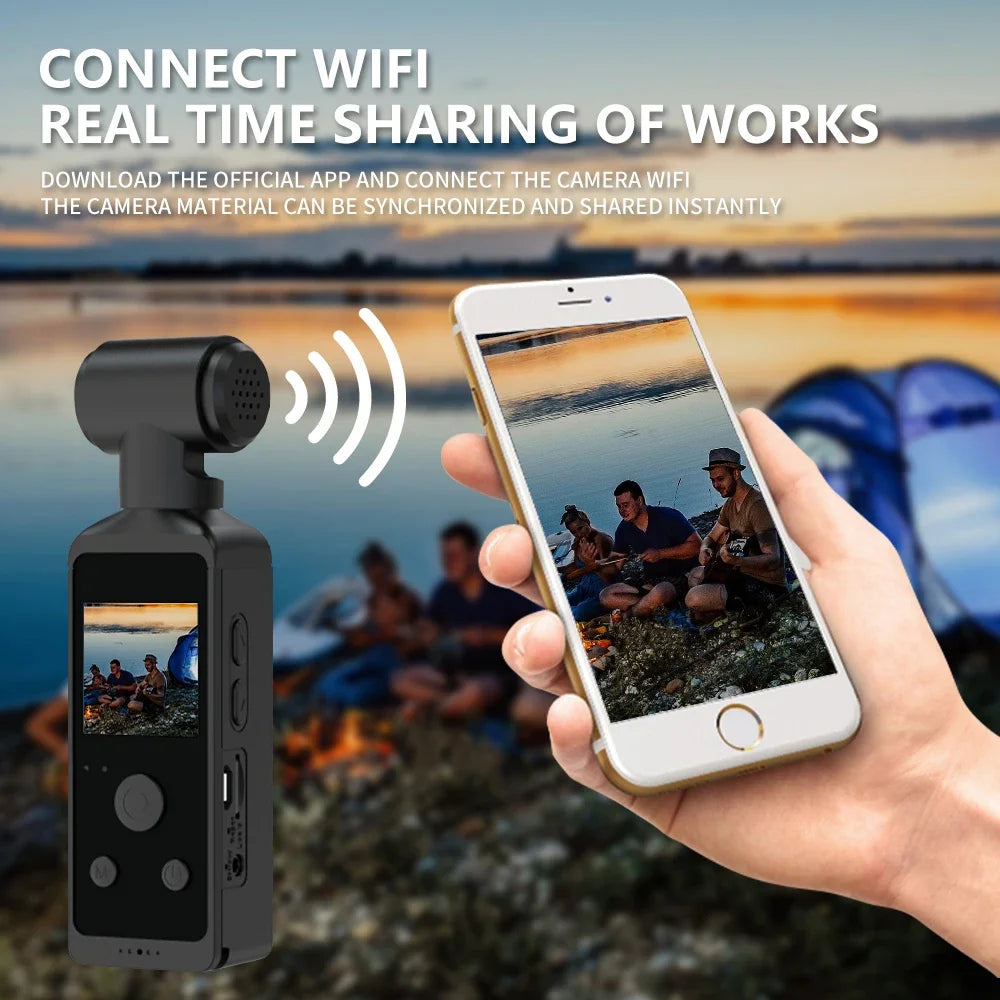 4K Ultra HD Pocket Action Camera 270° Rotatable Vlog Wifi Mini Sports Cam Waterproof Case