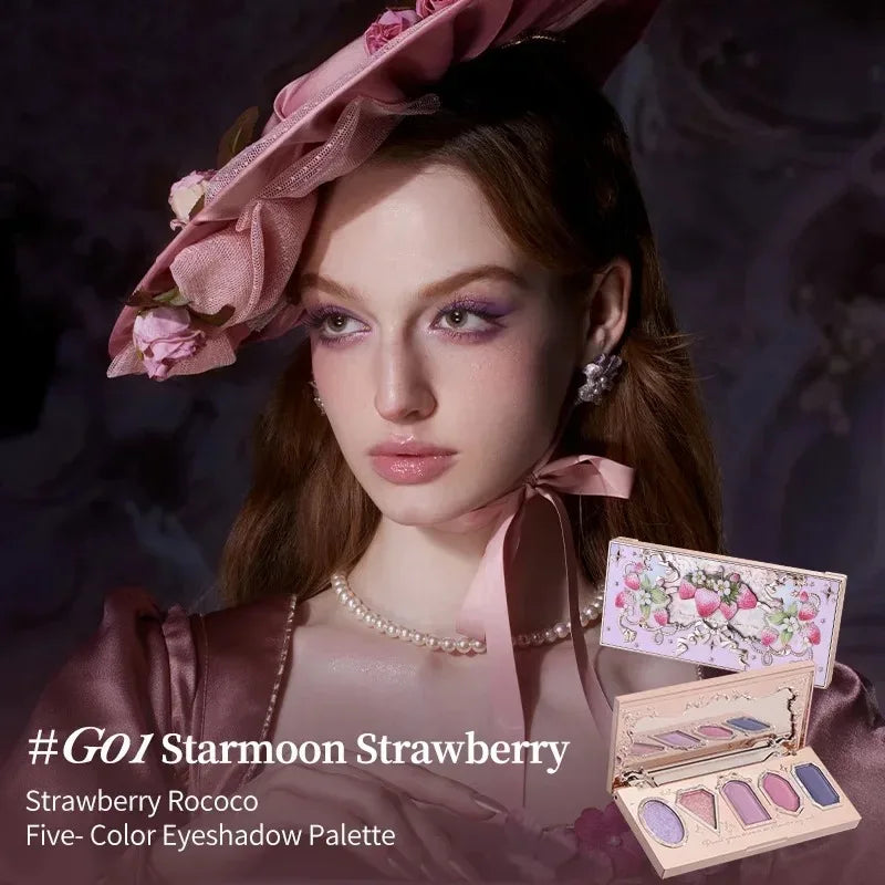 Flower Knows Strawberry Rococo Eyeshadow Pressed Glitter 5 Color Eye Shadow Creamy Texture Natural Bronze Cosmetic Eye Shadows
