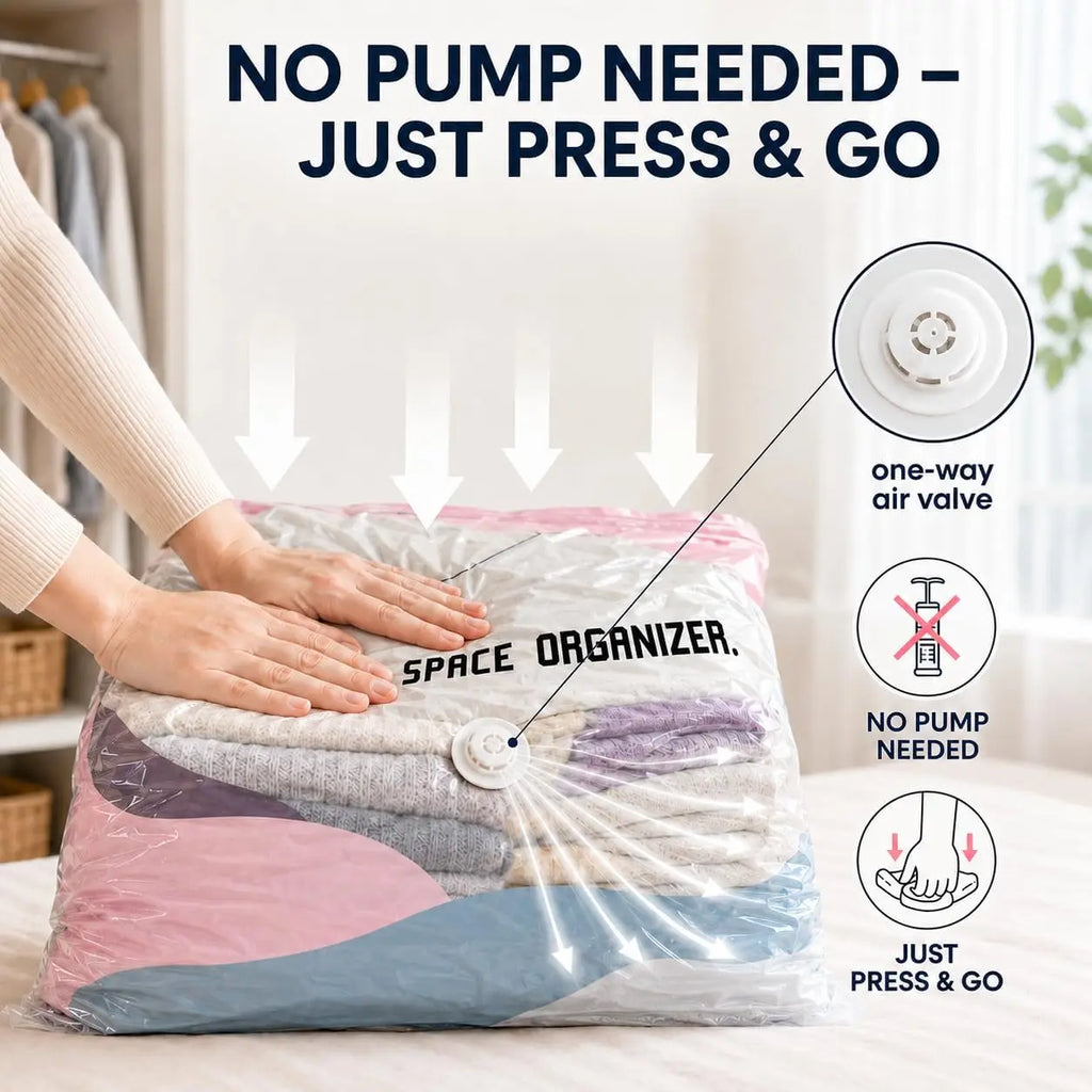 2pcs No Pump Vacuum Bags, Space Saver Compression Storage
