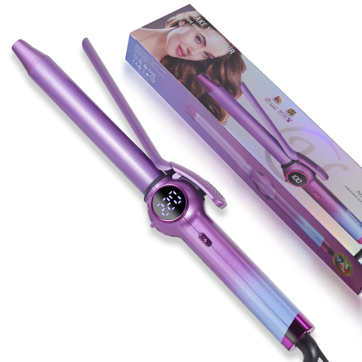 Hatteker 9mm Professional Hair Curler Ceramic Barrel Iron Smart Auto-Off