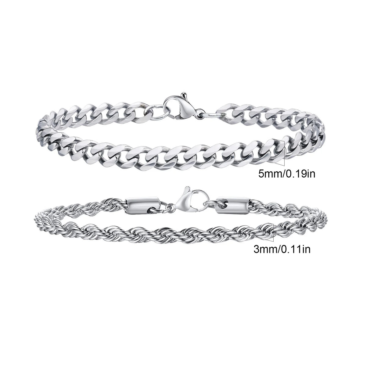 2pcs Men's Chain Bracelets,Stainless Steel Silver Gold Black Color