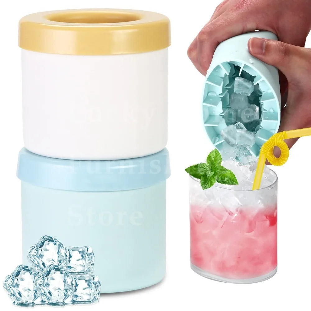 2-in-1 2/1pcs Ice Bucket & Maker, Round Silicone Mold with Quick Freeze Tray
