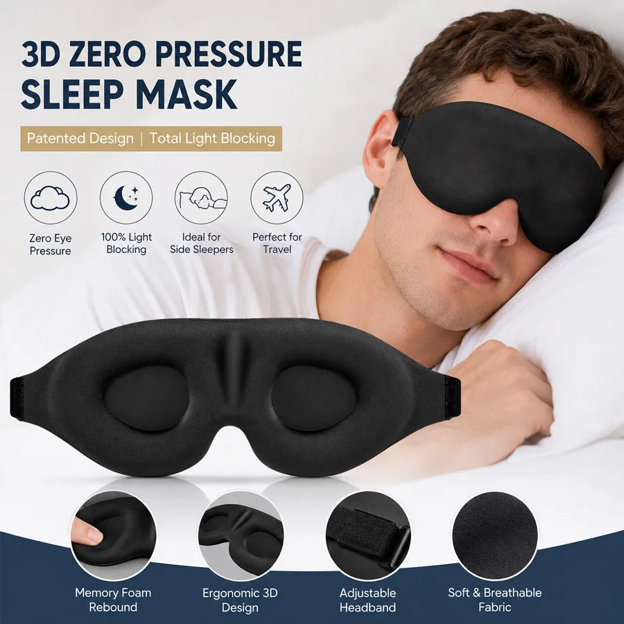 Unisex 3D Contoured Sleep Mask, Groove Molded Design Memory Foam Light Blocking Eyemask, Soft Comfortable for Travel Yoga Nap