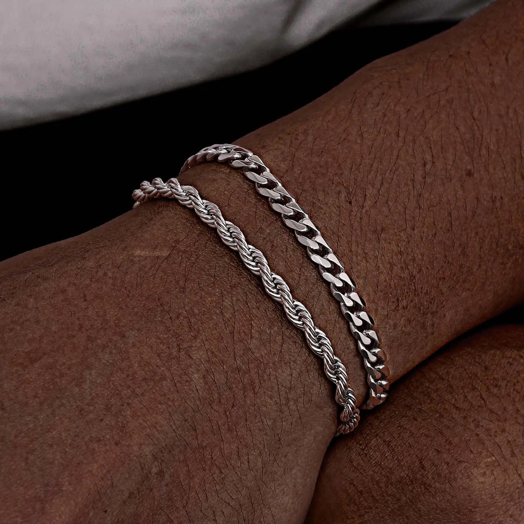 2pcs Men's Chain Bracelets,Stainless Steel Silver Gold Black Color