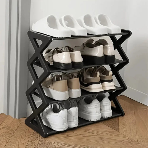 4-Tier X-Type Space Saving Shoe Rack, Solid Color Easy Assembly