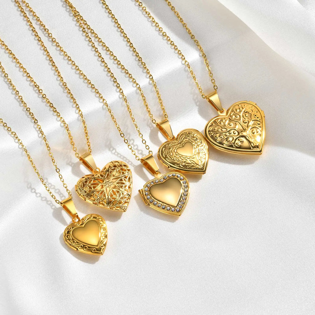 Romantic Heart Locket Pendant for Women Stainless Steel Photo Frame Openable Necklace Heart Chain Necklaces Charm Jewelry Gift