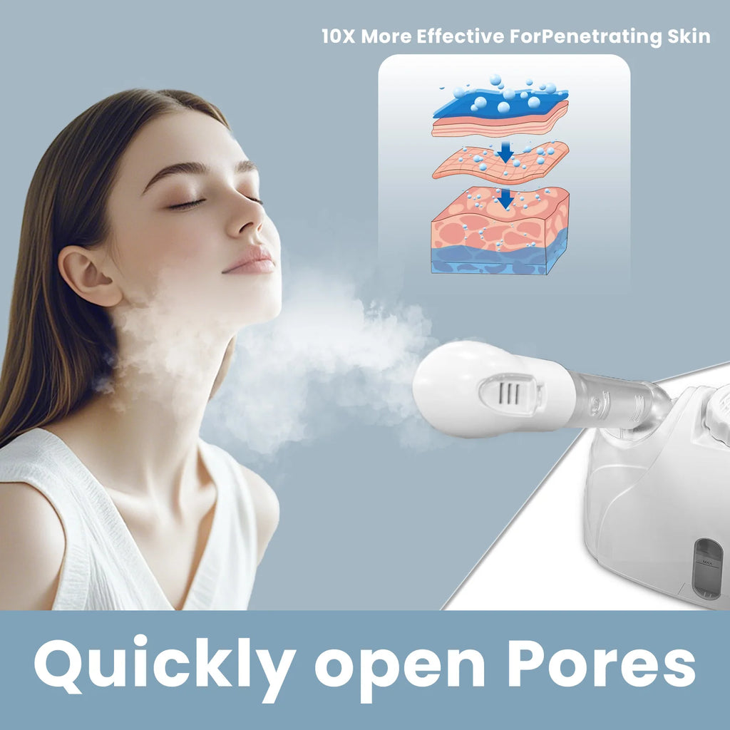 360° Rotatable Warm Mist Facial Steamer 100ml Water Tank Hot Steam Vaporizer Adjustable Spray Pipe Home Salon Spa Deep Pore Moisturizing Skin Care Machine