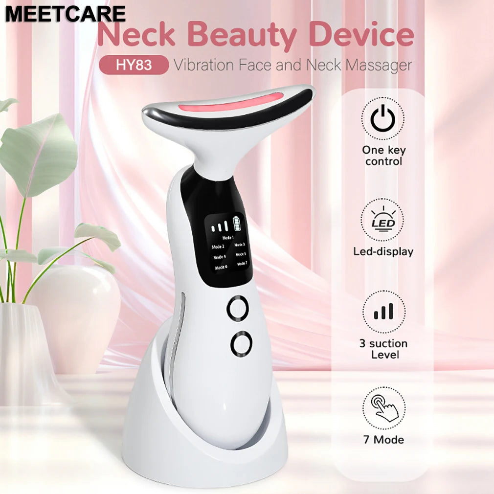 7 Colors LED Face Neck Beauty Device Deep Cleaning Vibration Facial Massager