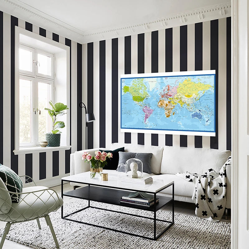 Wall Poster Map of The World French Language Polyester Vinyl Painting Office School Supplies Home Decoration Carte Monde