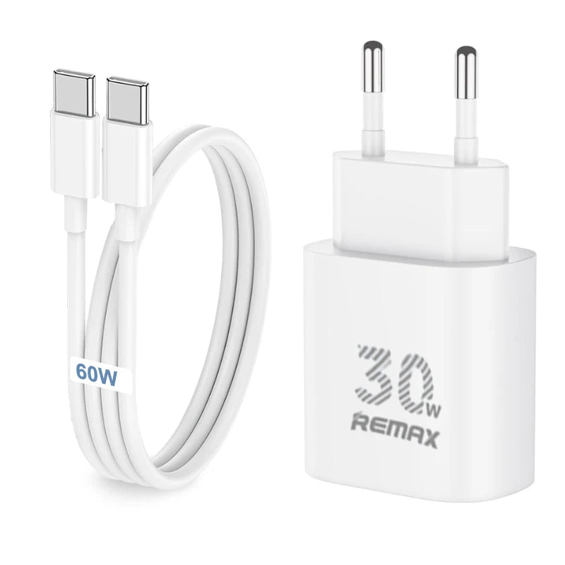 30W PD Fast Charger USB C Type C Wall Adapter With 1M 2M Cable Fast Charging For iPhone 16 15 14 Samsung Google Pixel Travel Cha