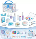 Girl’s pretend home make-up set: faux manicure, lip color, eye shadow, non-washable princess-themed cosmetics and toys.