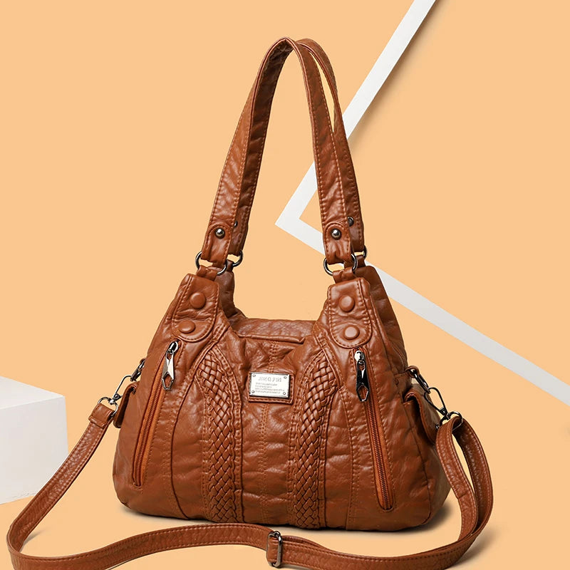 Women's retro crossbody bag, large capacity convertible shoulder bag and handbag, synthetic leather with zipper, suitable for da
