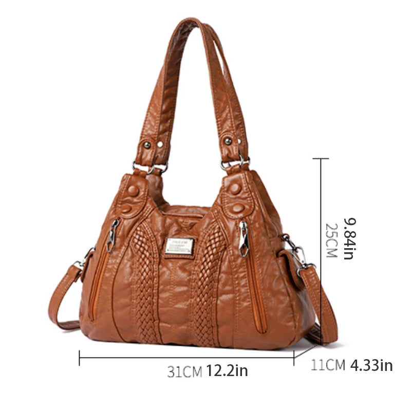 Women's retro crossbody bag, large capacity convertible shoulder bag and handbag, synthetic leather with zipper, suitable for da