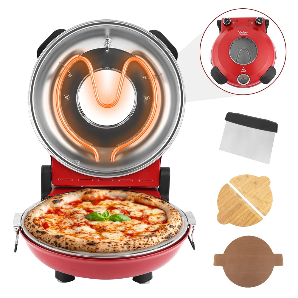 Electric Pizza Maker With Three Accessories 420℃ 1200W Dual Temperature Indoor Pizza Stone Plate 12inch Pizza Oven 10Minute