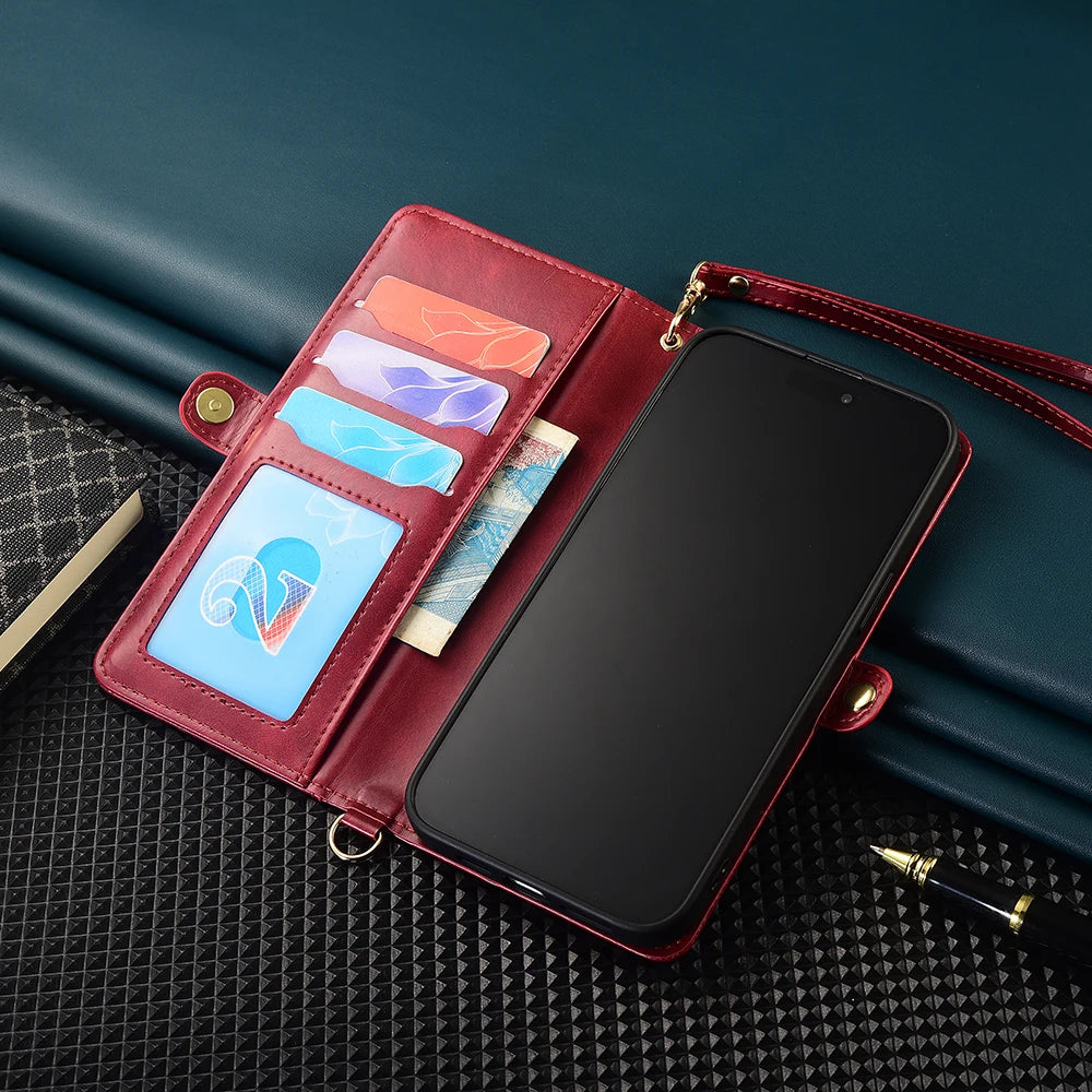 Wallet Multi-card Zipper Kickstand Magnetic Flip Leather Case