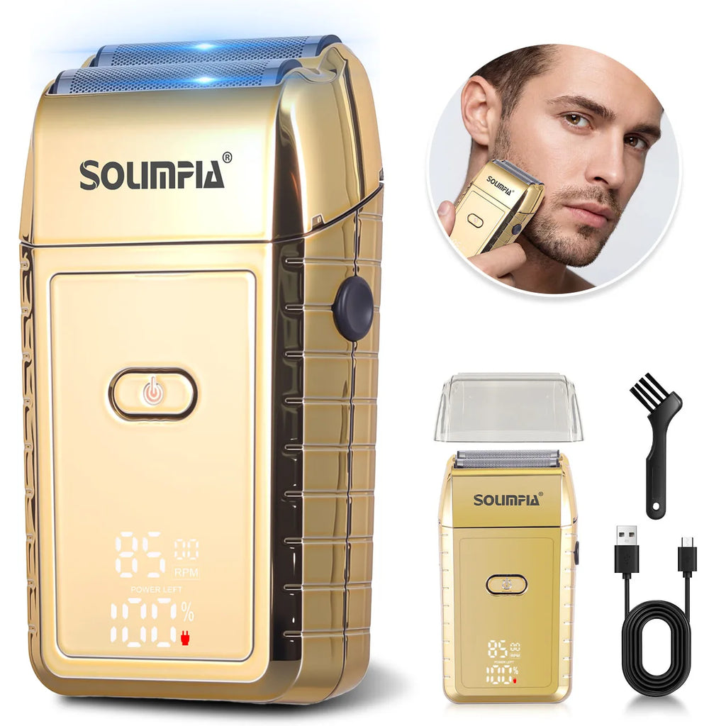 Solimpia Electric Reciprocating Shaving Razor Multi-Function Beard Trimmer Head Hair Clipper Brightening Shaver with Two Speed