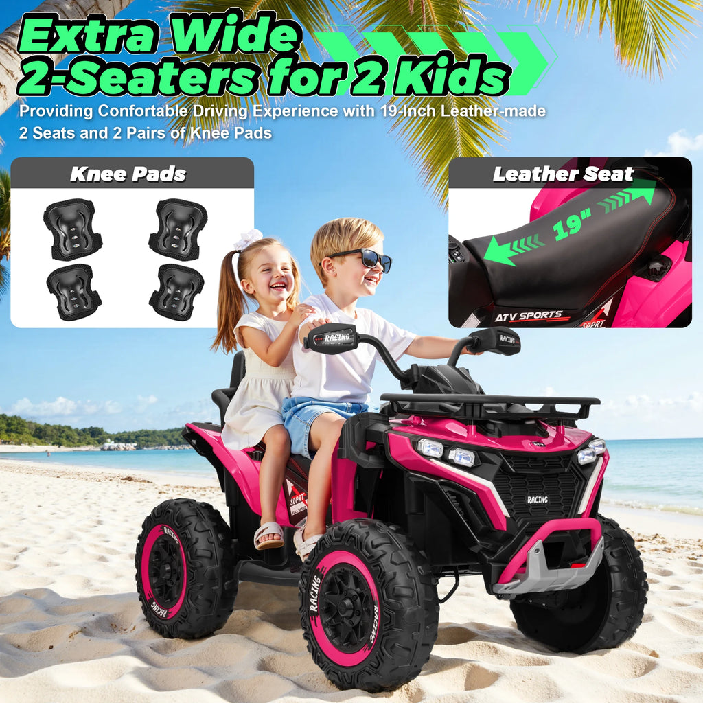 24V Ride on Car, Kids ATV XL Four Wheeler W/EVA Tires, 19-Inch Leather 2 Seater, 800W Motors