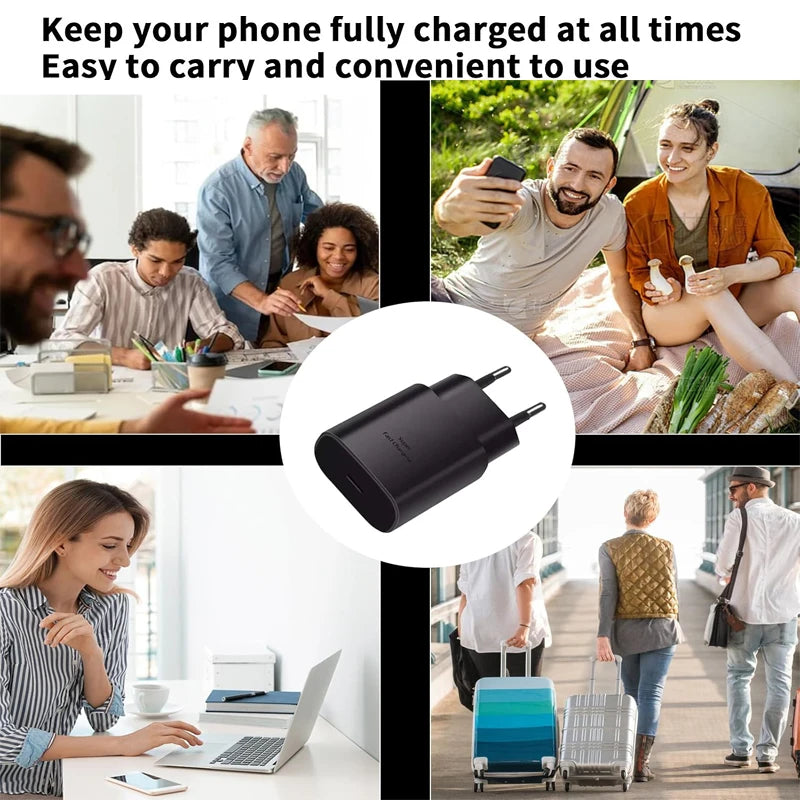 25W USB C Fast Wall Charger with USB C to Type C Fast Charging Cable For IPhone 15 16 Samsu Galax S25 24 S23 S22 S21 S20 Note 10
