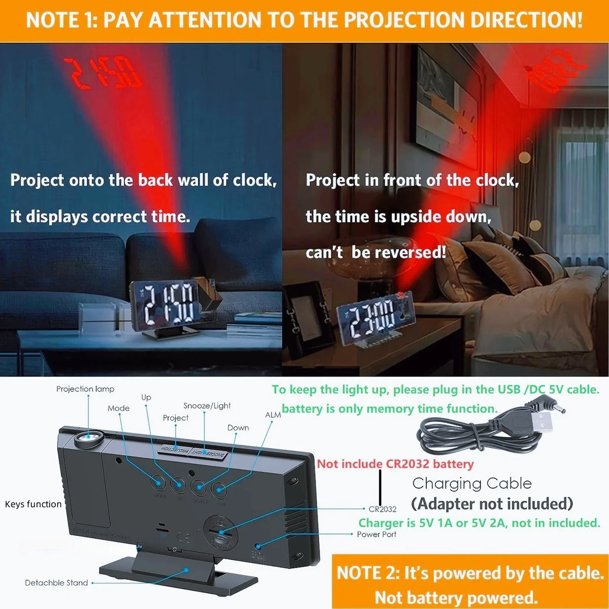 Projection alarm clock  multifunction Intelligent luminous clock