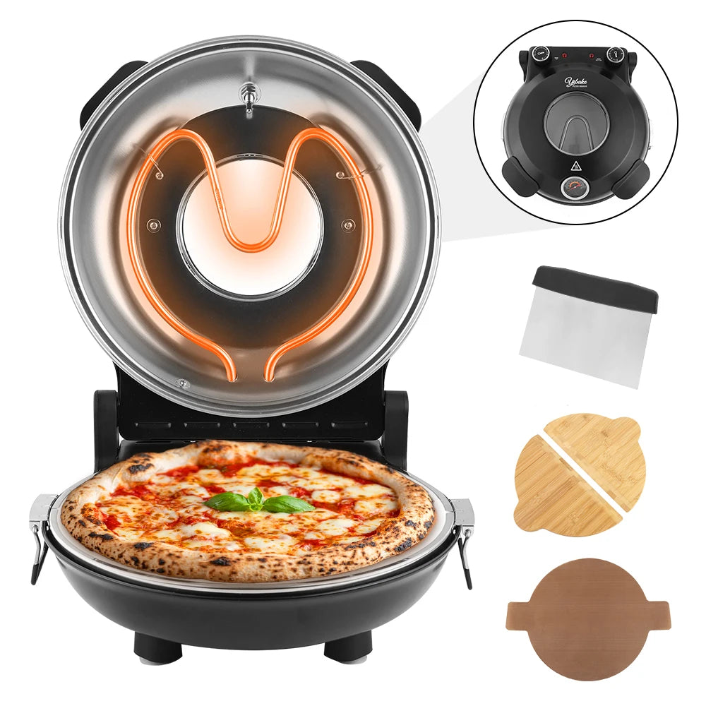 Electric Pizza Maker With Three Accessories 420℃ 1200W Dual Temperature Indoor Pizza Stone Plate 12inch Pizza Oven 10Minute