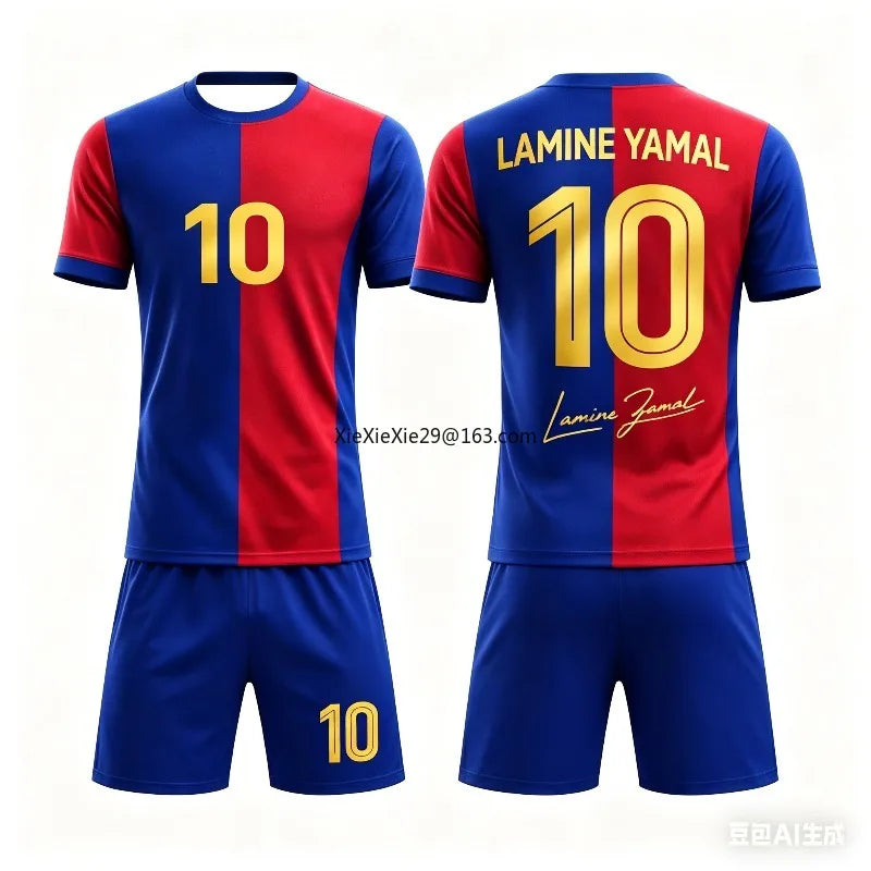 2026 Fashion New AI Yamal No.10 3D Breathable Football Summer Children's Adult T-shirt Shorts Loose Set Parent Child Clothing