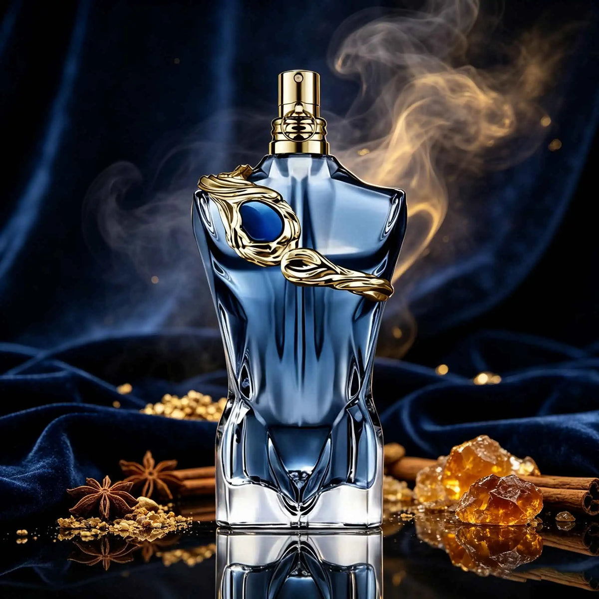 Le Beau Narcisse Luxury Gift‑Box Perfume. Peacock‑Blue Gilded Canister Plus Artistic Bottle.