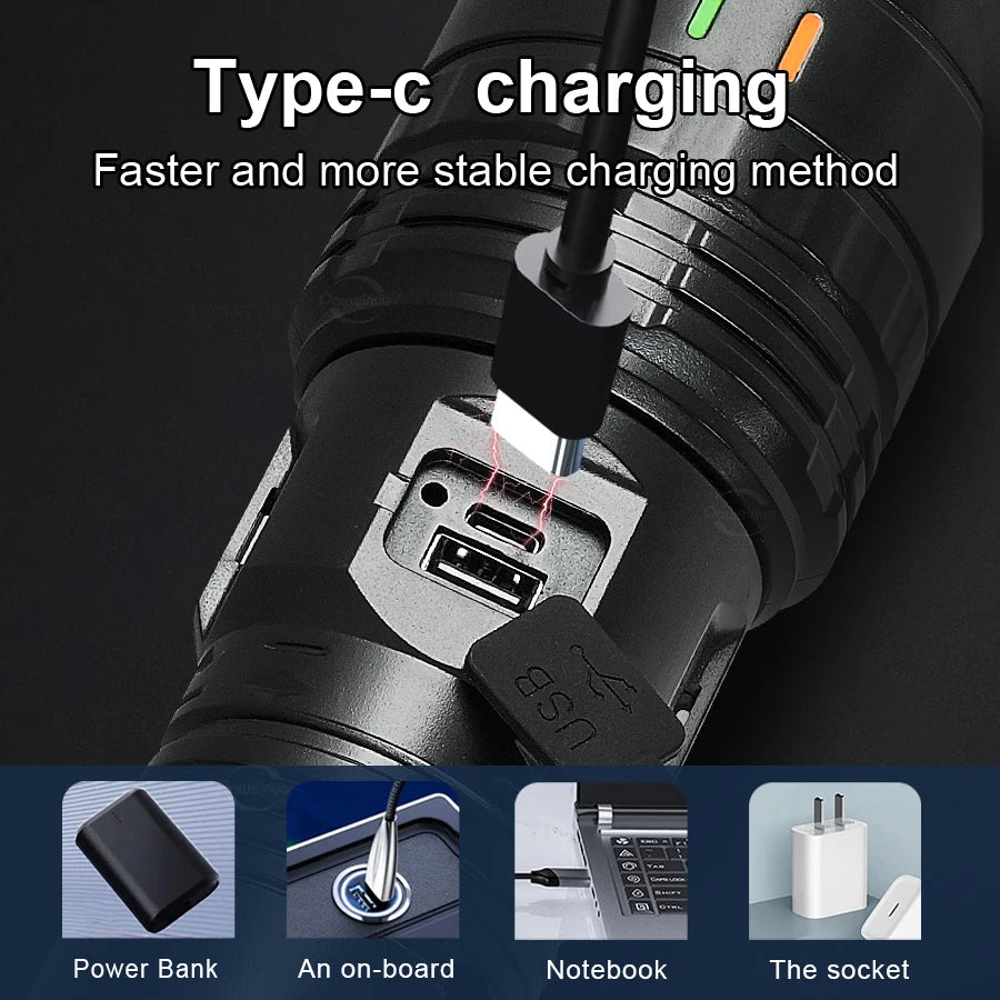 998000000LM Ultra Powerful LED Flashlight New 2000W Super Bright Torch Light Rechargeable Portable Lamp Outdoor Fishing Lantern