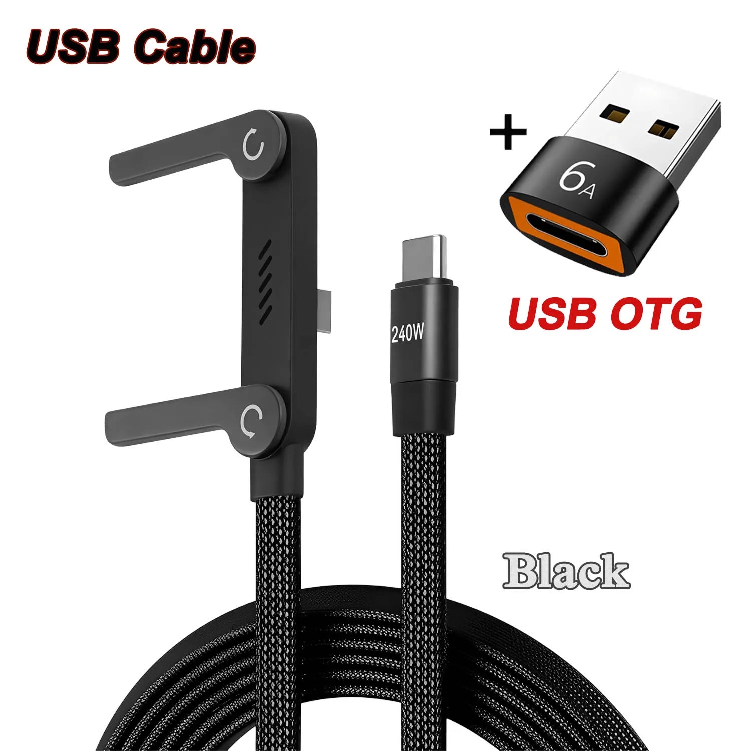 USB Type-C 240W Super Fast Charging Cable 2-in-1 Folding Holder For iPhone 15-17 Android Phone Charger Cable USB To Type-C