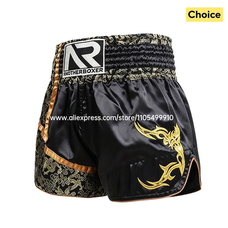 Tiger Muay Thai Shorts Embroidery Boxing Shorts Satin Kickboxing Fight Wear Men Women Kids MMA Training Competition Pants Blue