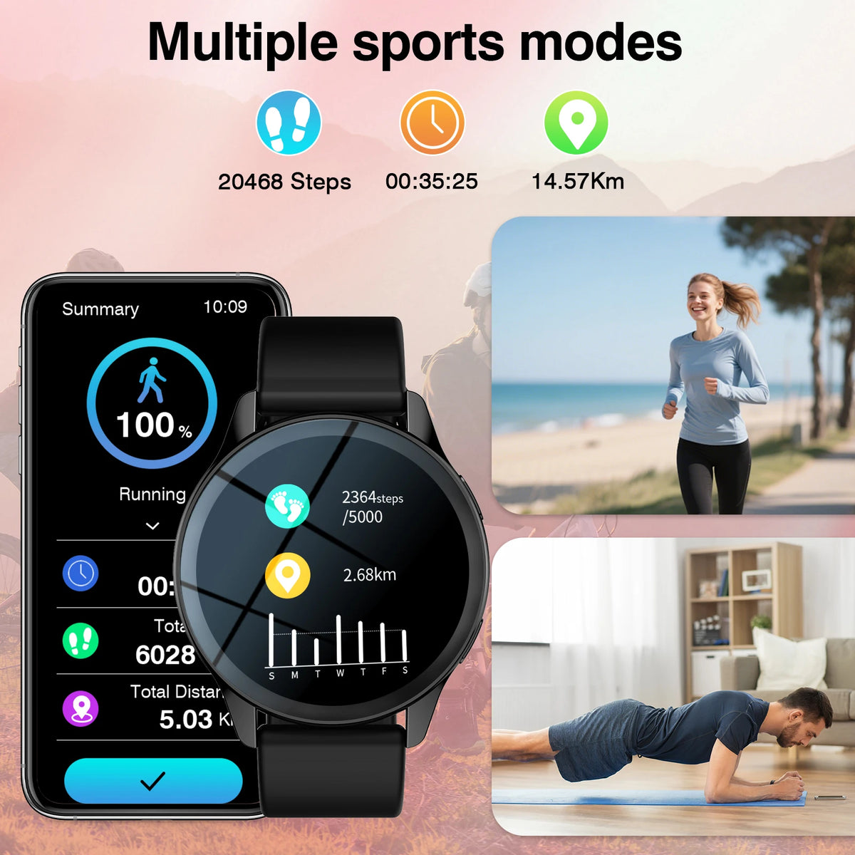 Smart Watch, Wireless Call/Dial, Multi-Sport Mode, Multiple APP Reminders