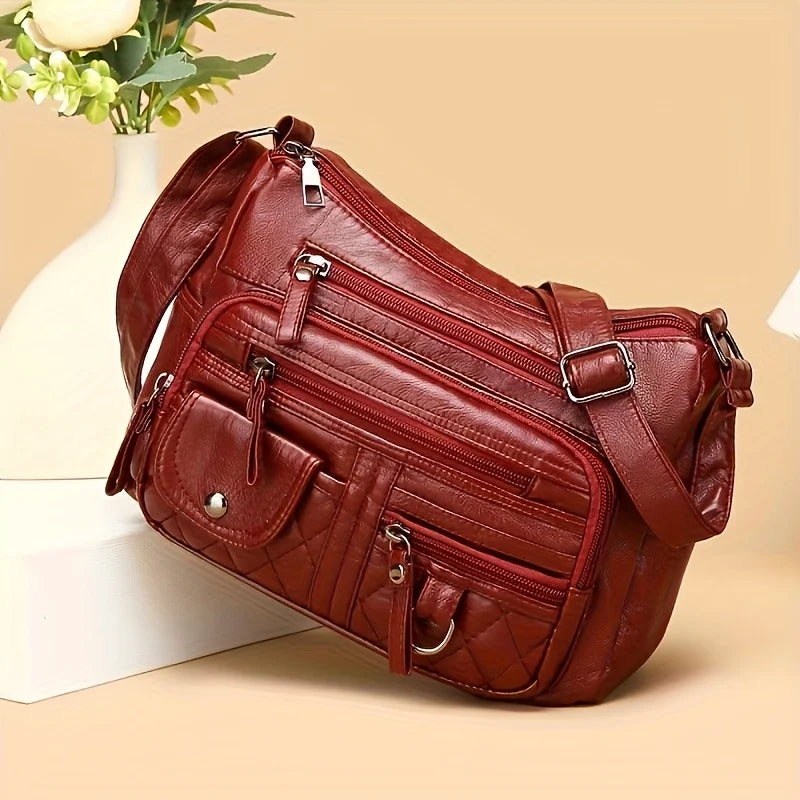 Vintage Women's Leather Crossbody Bags, Multi-layer Large Capacity Shoulder Bag, Suitable for Commuting and Travel Occasions