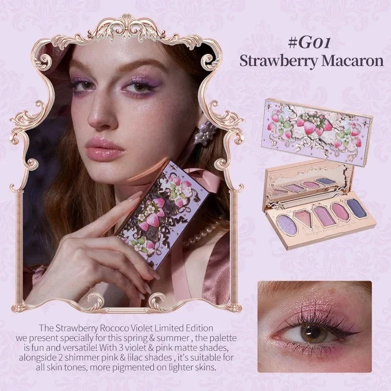 Flower Knows Strawberry Rococo Eyeshadow Pressed Glitter 5 Color Eye Shadow Creamy Texture Natural Bronze Cosmetic Eye Shadows
