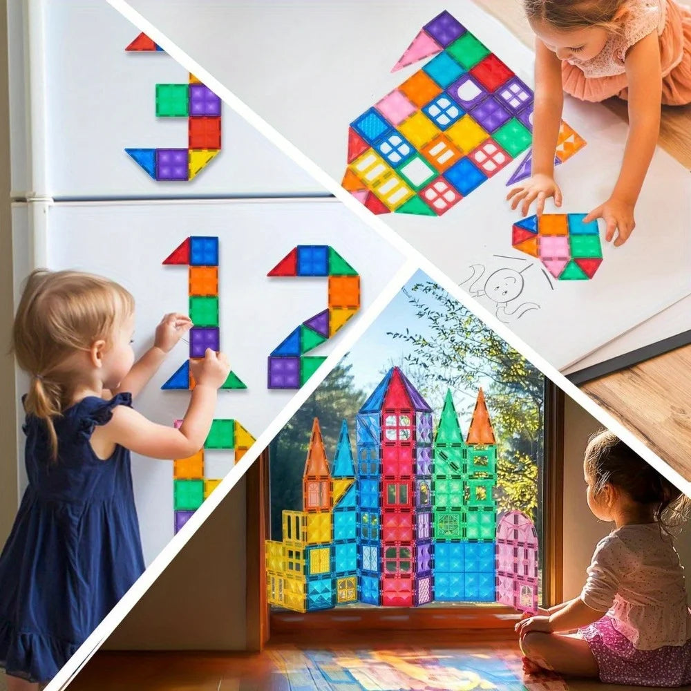 JOYFY 110/66/50 PCS Magnetic Building Tile 3D Magnet Tiles with Vehicle Construction