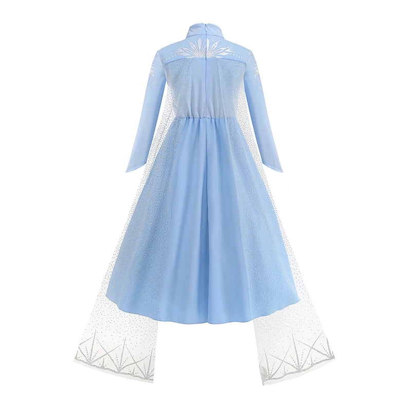 Elsa Princess Dress for Girls Blue Long Sleeve Cloak Carnival