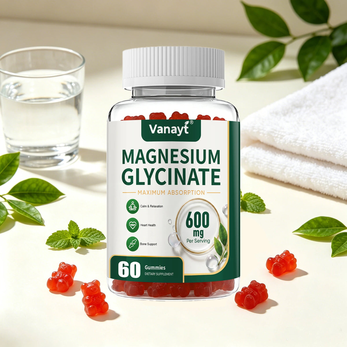Magnesium Glycinate 600mg Per Serving With Black Pepper Vitamin D3 B6 Supports Normal Muscle