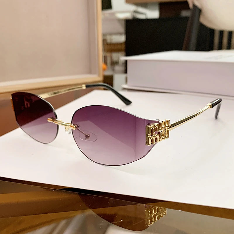 Rimless Oval Sunglasses Women UV400 Oversized Gradient