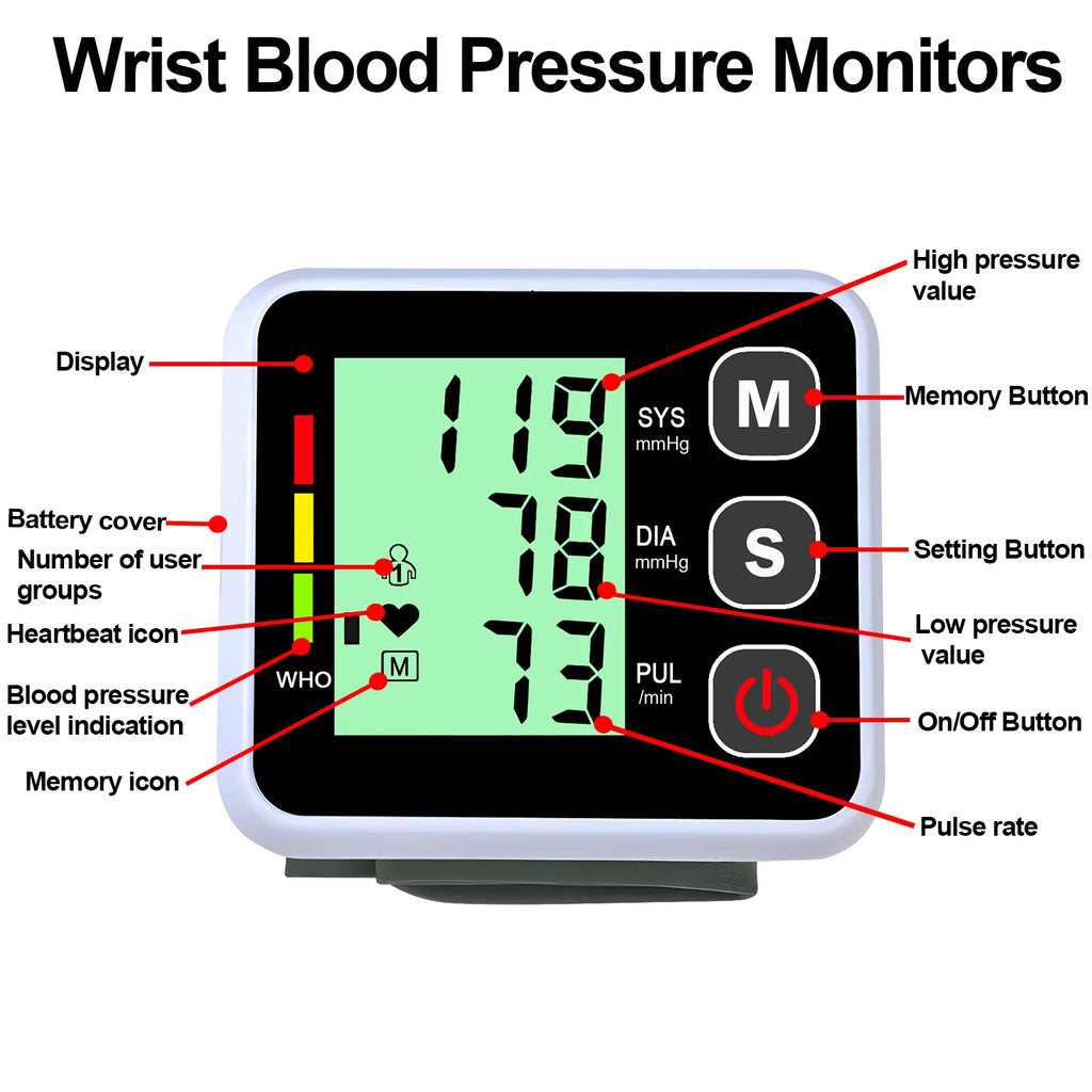 Digital Wrist Tonometer, Automatic Blood Pressure & Pulse Monitor