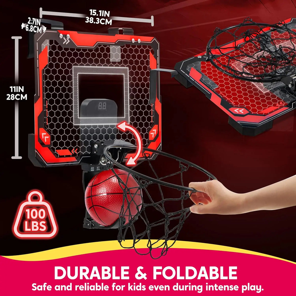JOYFY Mini Indoor Basketball Hoop Light Up Over The Door Basket Ball Hoop for Kids Toys