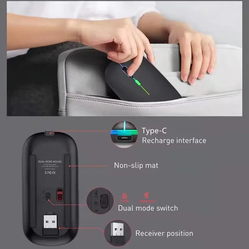 LED Wireless Mouse USB Rechargeable Bluetooth-compatible RGB