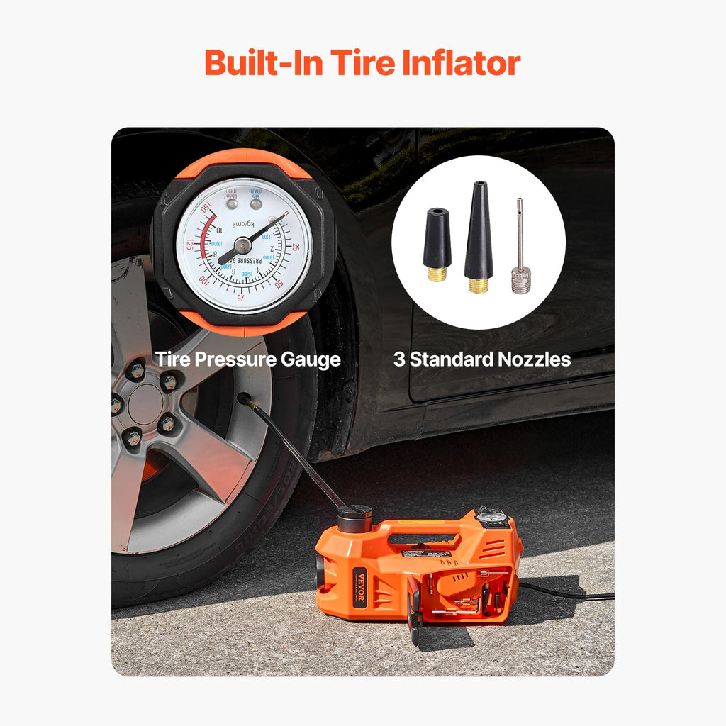 SucceBuy Electric Car Jack, 5T Electric Scissor Jack with Built-In Inflator 12V Tire Changer with  LED Light for Sedan SUV Truck