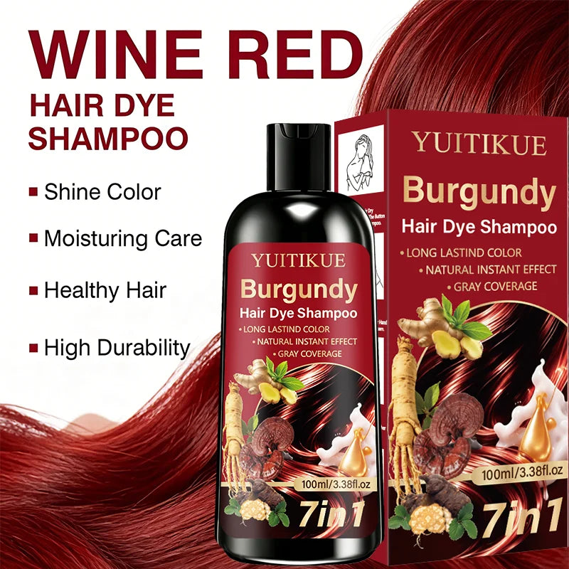 Burgundy Hair Dye Shampoo 7 In 1 Instant Gray Coverage Long Lasting