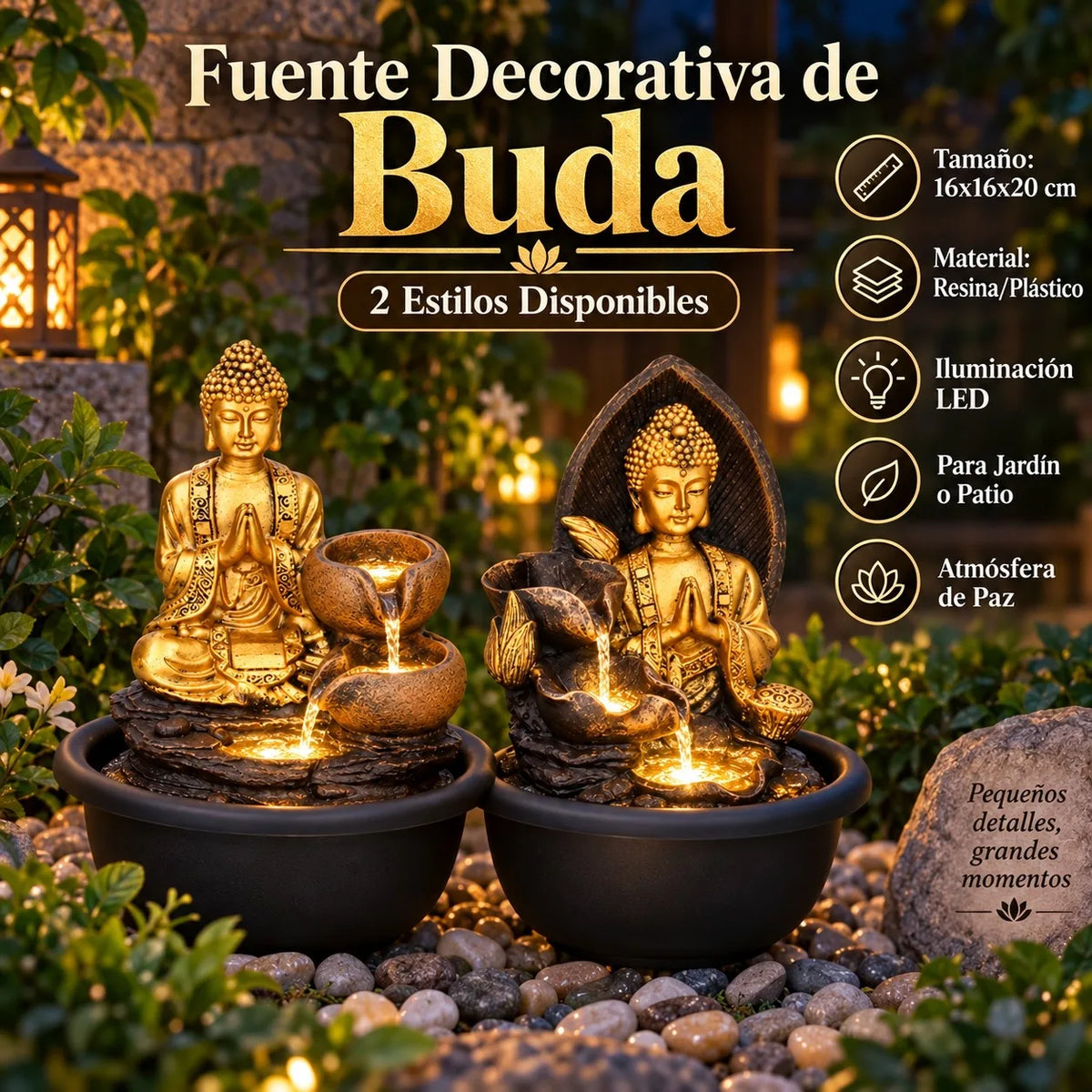 Decorative Buddha Water Fountain with LED Lighting for Indoor and Outdoor Use