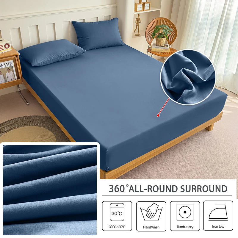 Fitted Bed Sheet with Elastic Band Solid Color Soft Mattress Cover