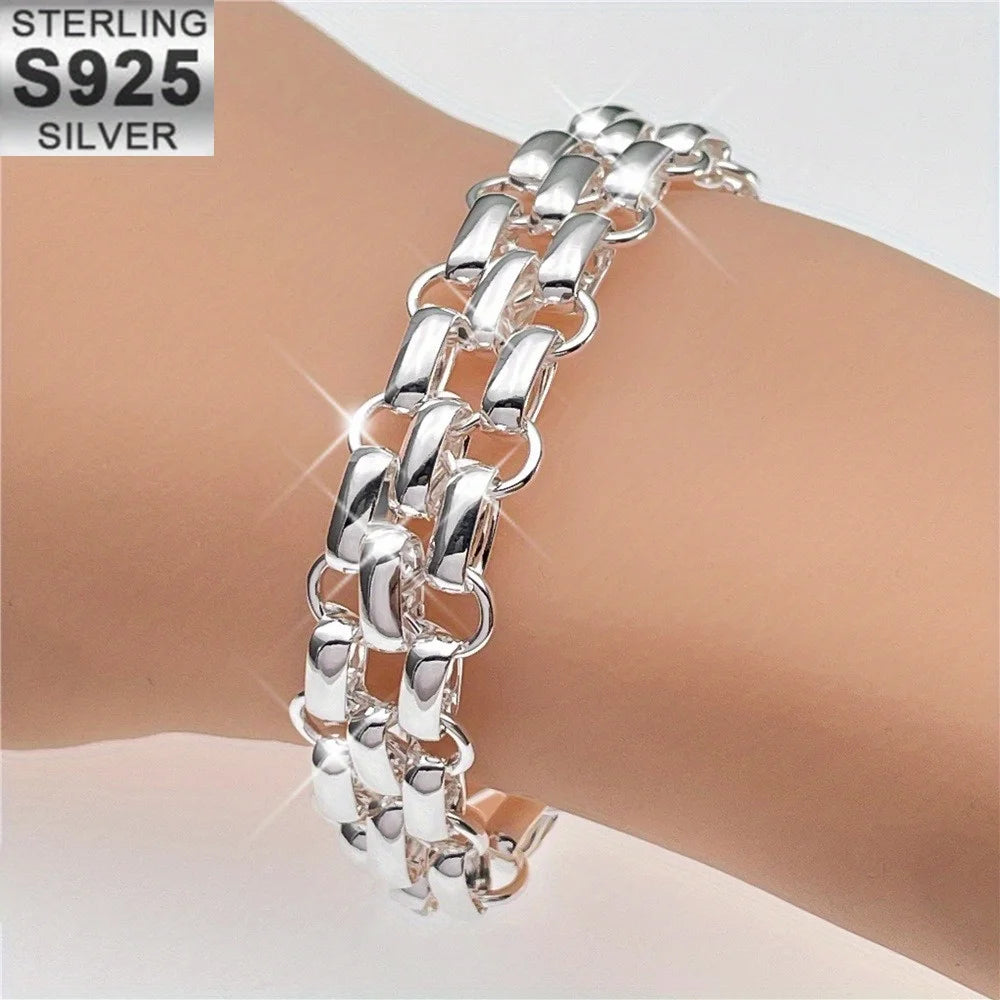 Noble Unisex 925 Sterling Silver Lnterlocking Circle Bracelet Chain - A Perfect Couple Jewelry Gift for Man Women wedding party
