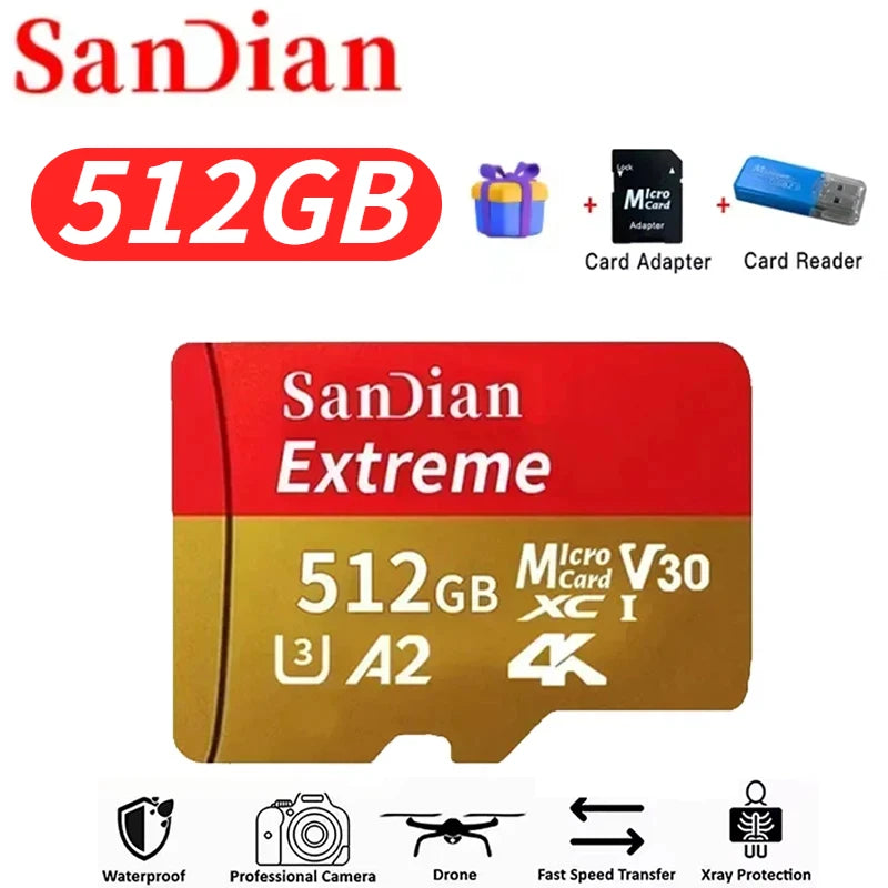 Original 512GB Micro TF Card V30 Class10 128GB Flash Card 256GB Memory Card for Surveillance/PC/MAC