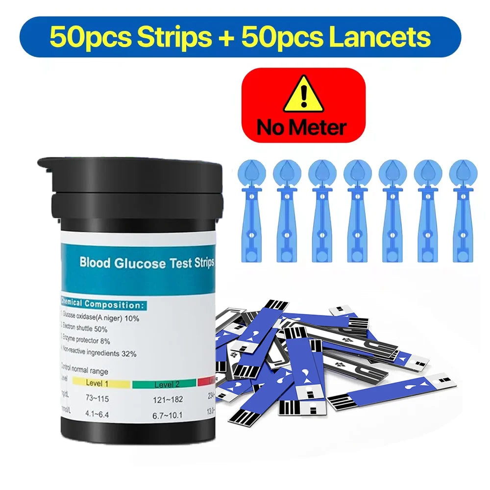 Diabetic Blood Glucose Monitor Kit 50 Test Strips & Lancets