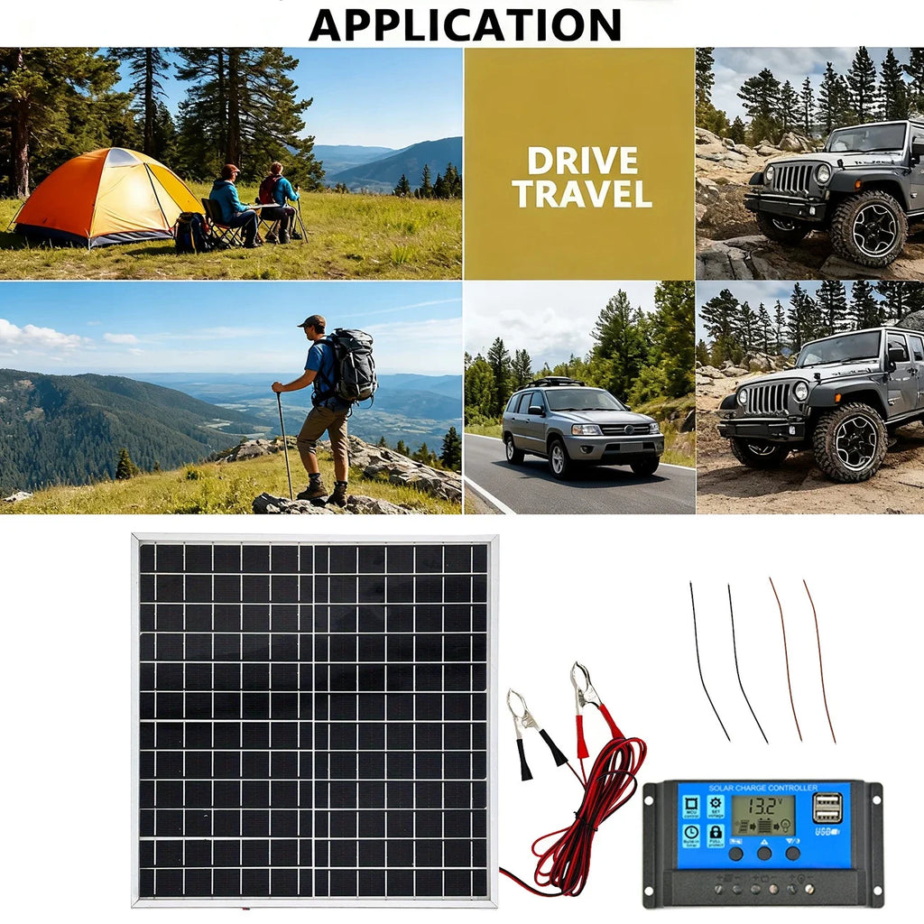 Solar Power Portable Panel Kit Monocrystalline 12W Aluminum Frame